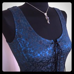 Corset Style Stretch Brocade Tank Top Peacock Blue